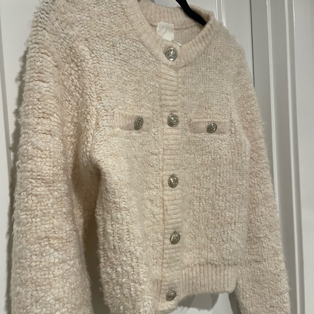 H&M Cream Knit Cardigan with Silver Buttons